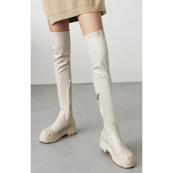 Vivianly Womens 8 Platform Thigh High OTK Stretchy Boots - Picture 4 of 7